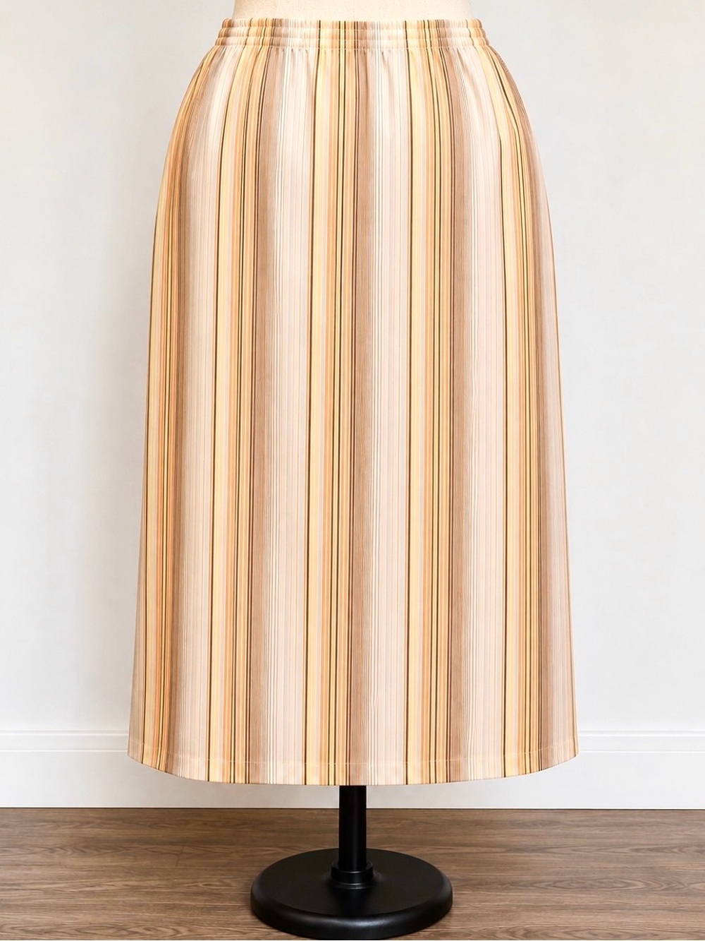 Vintage 70s- Stephanie K- plus size- Striped Midi Skirt in Peach and Cream